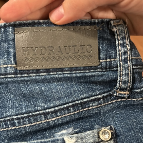 Hydraulic Lola Curvy cuffed fringe hem denim embellished mini shorts sz 9/10 - Picture 9 of 12